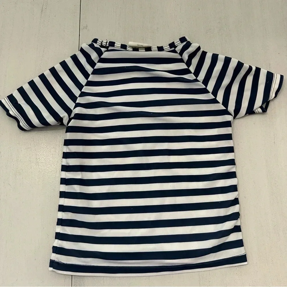 Crazy 8 Girl Toddler Short Sleeve Navy & White Stripe with Pink Heart Sz 4T GUC